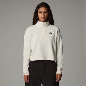 The North Face 100 Glacier Cropped 1/4 Zip Fleece Pullover Sweatshirt Ivory M